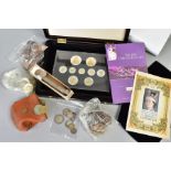 A BOX CONTAINING A CASED WESTMINSTER HALFCROWN TO FARTHING CASED 1953 SET OF COINS, silver and