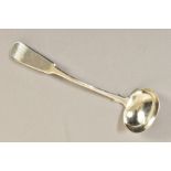 AN EARLY VICTORIAN SCOTTISH PROVINCIAL SILVER FIDDLE PATTERN SAUCE LADLE, engraved initial,