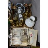 ASSORTED METALWARES ETC, to include 4 silver coffee spoons, 11 silver handled knives with a spare
