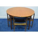 MCINTOSH AND CO, a mid 20th century teak circular extending dining table, with a single fold out