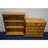 A MODERN PINE CHEST OF TWO SHORT OVER THREE LONG DRAWERS, width 82cm x depth 40cm x height 76cm