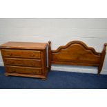 A MODERN CHERRYWOOD CHEST OF THREE LONG DRAWERS, width 119cm x depth 46cm x height 89cm and a