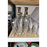 A QUANTITY OF 19TH AND 20TH CENTURY CHAMPAGNE FLUTES AND OTHER DRINKING GLASSES, together with an