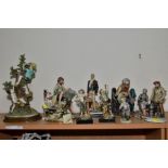 A GROUP OF EIGHT CAPO DI MONTE AND SIMILAR PORCELAIN AND RESIN FIGURE GROUPS, including two boys