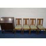 A SET OF FOUR EARLY TO MID 20TH CENTURY OAK CHAIRS, with drop in seat pads, together with an oak
