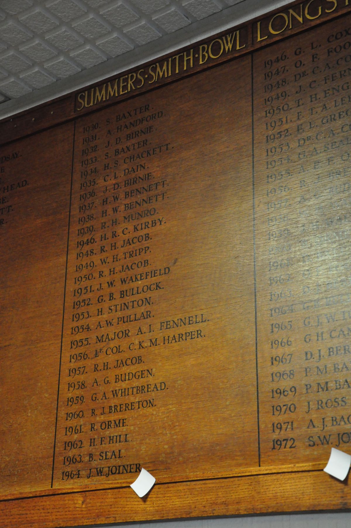 AN OAK FACED HONOURS BOARD, with gilt rose bosses to each corner, stating Kings Own cup from 1933- - Image 5 of 7