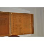 AN OAK FACED HONOURS BOARD, with gilt rose bosses to each corner, Winners of Fernyhough Cup from