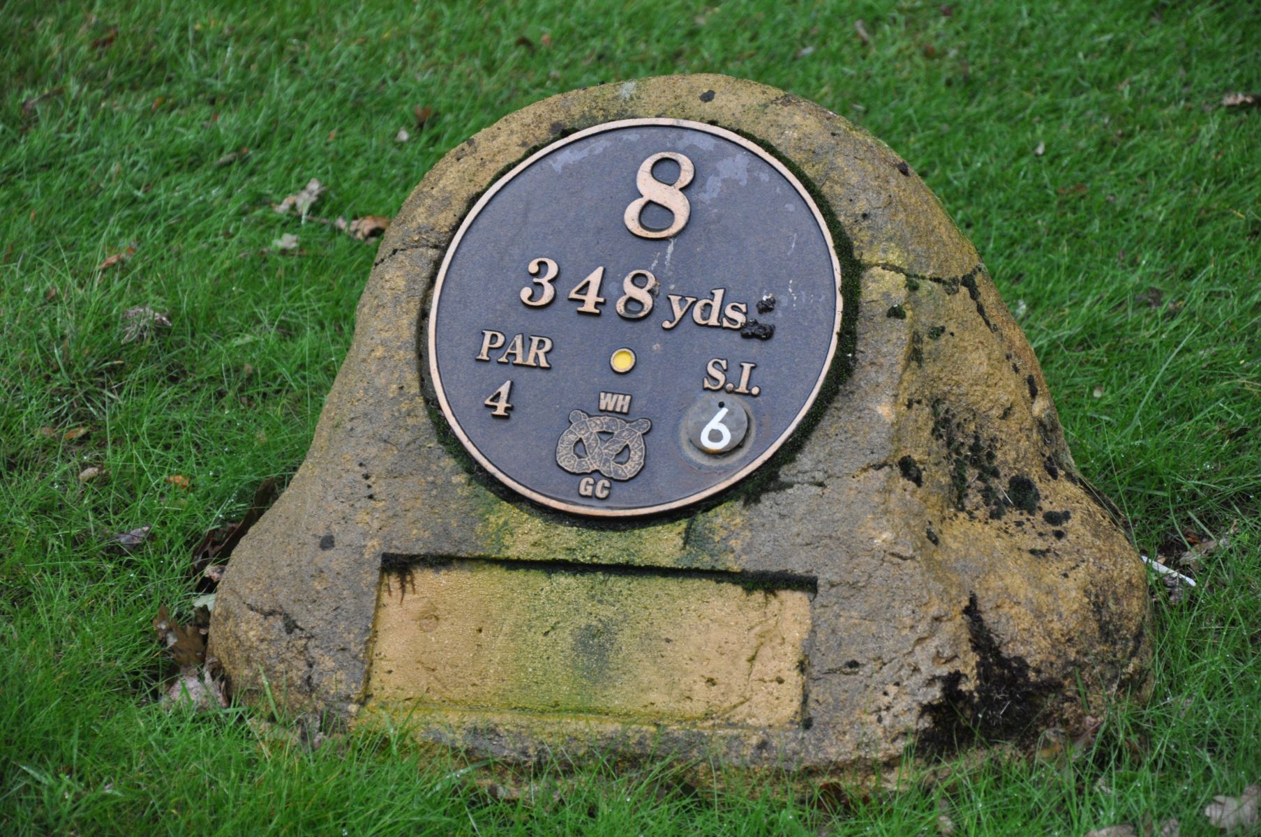 THE YELLOW TEE MARKER FOR HOLE EIGHT