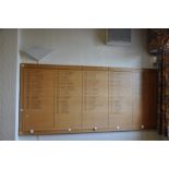 AN OAK FACED HONOURS BOARD, with gilt rose bosses to each corner, stating Kings Own Cup from 1996-