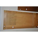 AN OAK FACED HONOURS BOARD, with gilt rose bosses to each corner, Winners of Jacob Mixed