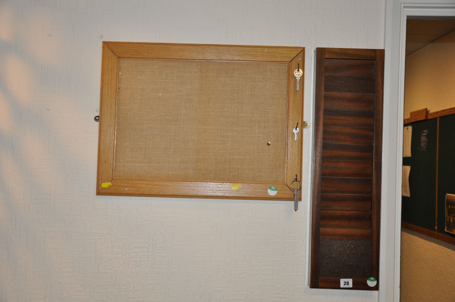 A MID CENTURY OAK BOOKCASE, 75cm wide x 23cm deep x 90cm high, a hanging card holder and a small - Image 2 of 3