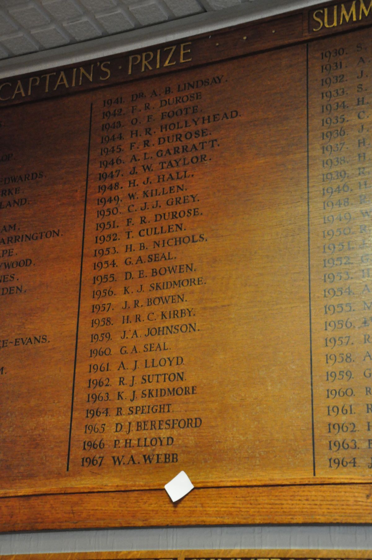 AN OAK FACED HONOURS BOARD, with gilt rose bosses to each corner, stating Kings Own cup from 1933- - Image 4 of 7