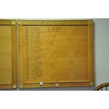 AN OAK FACED HONOURS BOARD, with gilt rose bosses to each corner, Fox Trophy from 1989-2019, 94cm