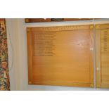 AN OAK FACED HONOURS BOARD, with gilt rose bosses to each corner, Autumn Greensomes from 2005- 2019,