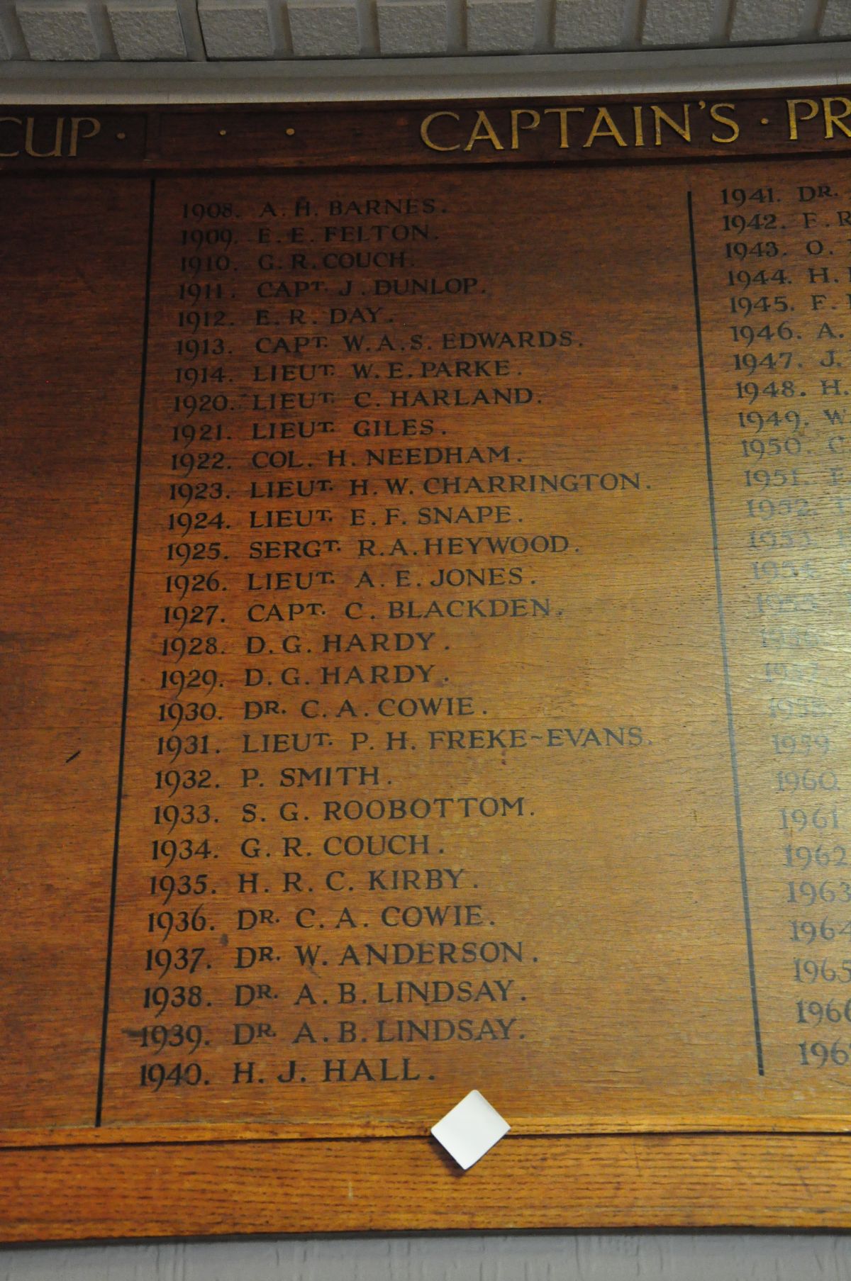 AN OAK FACED HONOURS BOARD, with gilt rose bosses to each corner, stating Kings Own cup from 1933- - Image 7 of 7