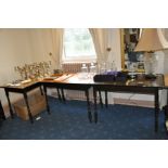 THREE RECTANGULAR PUB TABLES, with turned legs, 106cm wide x 68cm deep x 75cm high and on