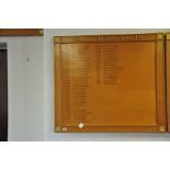 AN OAK FACED HONOURS BOARD, with gilt rose bosses to each corner, Martin Poxon Salver from 1977-