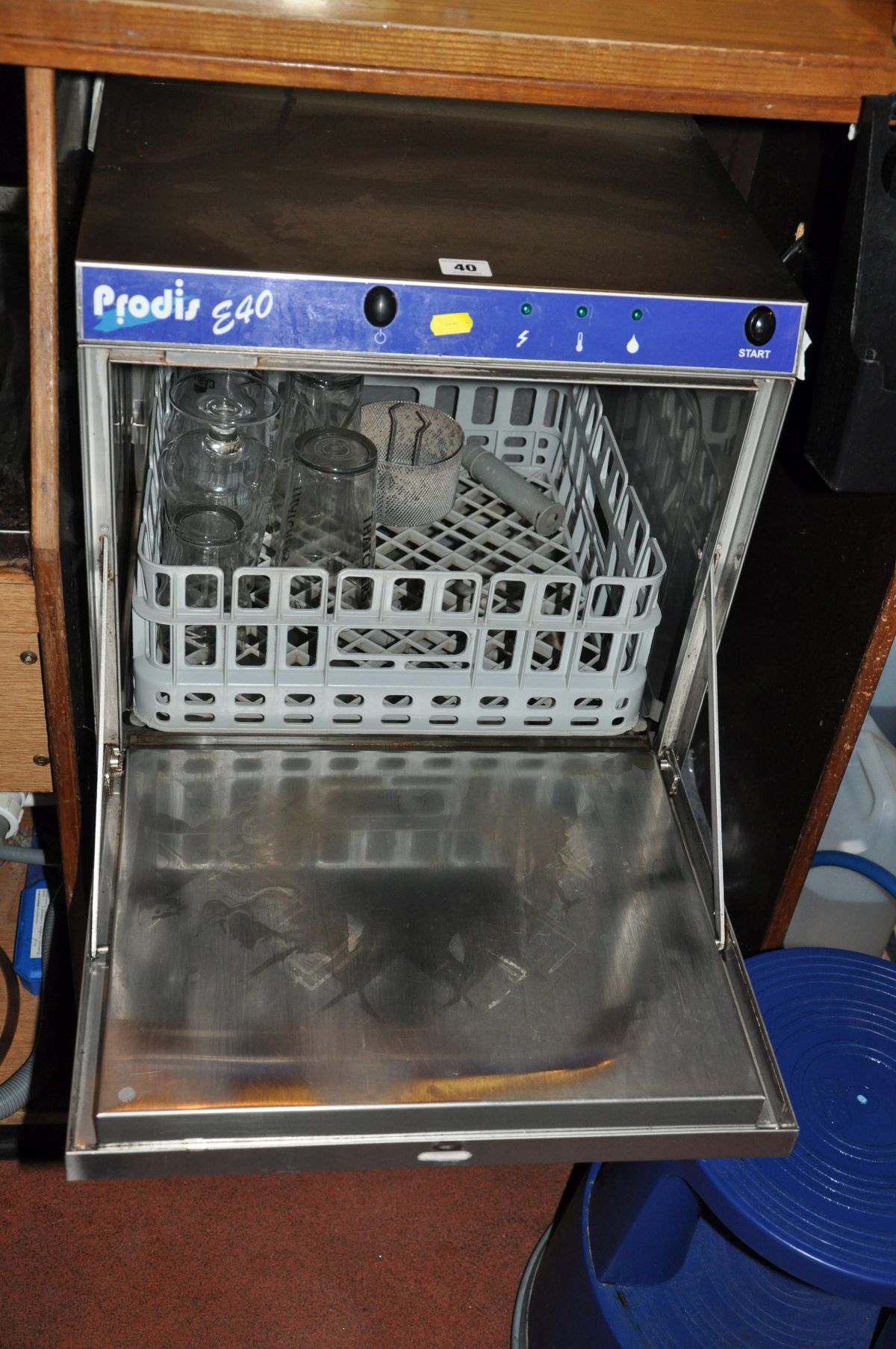 A PRODIS E40 STAINLESS STEEL GLASS WASHER, with two plastic glass trays, 45cm wide x 54cm deep x - Image 2 of 2