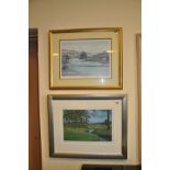 TWO FRAMED SIGNED GOLFING PRINTS, including 'The Testing 10th' by Craig Campbell, 59cm x 49cm and '