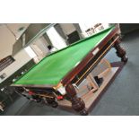 A BURROUGHES AND WATTS OF LONDON SNOOKER TABLE, with Arrowflite cushions, slate bed, a set of twenty