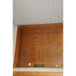 AN OAK FACED HONOURS BOARD, with gilt rose bosses to each corner with a Presentation Plaque 1954 R.