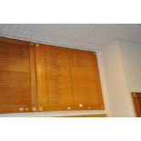 AN OAK FACED HONOURS BOARD, with gilt rose bosses to each corner, Birch Cup from 1984-2019, 94cm