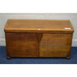 AN ART DECO OAK BLANKET CHEST with rounded front corners, width 107cm x depth 43cm x height 54cm