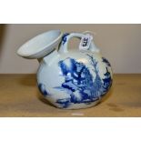 A MODERN CHINESE PORCELAIN BLUE AND WHITE EWER, landscape decoration to the body, height 17cm x
