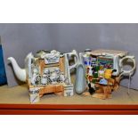 TWO NOVELTY TEAPOTS comprising a limited edition Portmeirion 'China Stall Teapot' 9/95,