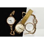 THREE WRISTWATCHES, to include a ladies 9ct gold wristwatch, white dial, Arabic numerals, with a