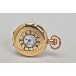 A GOLD PLATED HALF HUNTER DENNISON POCKET WATCH, Dennison stamped case with black enamel Roman