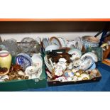 FOUR BOXES AND LOOSE OF CERAMICS, GLASS etc, to include Royal Crown Derby 'Posie' bowl with wavy