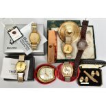 A SELECTION OF ITEMS, to include a boxed gold-plated Bulova Accutron quartz 242 wristwatch,