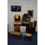 A QUANTITY OF OCCASIONAL FURNITURE, to include an oak pot cupboard, pine open bookcase, two cane