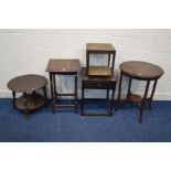 FIVE VARIOUS PIECES OF OCCASIONAL FURNITURE, to include an oak single drawer lamp table, early