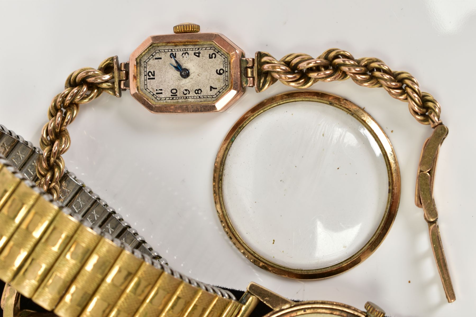 THREE WRISTWATCHES, to include a ladies 9ct gold wristwatch, white dial, Arabic numerals, with a - Image 2 of 5