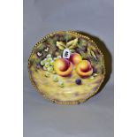 A ROYAL WORCESTER CABINET PLATE HAND PAINTED WITH A FRUIT STUDY, silver shape plate with moulded