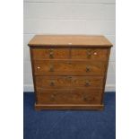 A VICTORIAN AND LATER PITCH PINE AND TUNBRIDGE WARE INLAID PINE CHEST OF TWO SHORT OVER THREE LONG