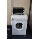A HOTPOINT AQUARIUS WMA56 WASHING MACHINE and a Russell Hobbs black microwave (both PAT pass and