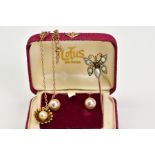 A SELECTION OF ITEMS, to include a pair of 9ct gold non-pierced earrings, each set with a single