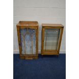 AN EARLY 20TH CENTURY WALNUT SINGLE DOOR CHINA CABINET (key) together with a Formica china