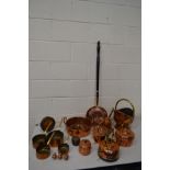 A LARGE COLLECTION OF COPPER MISCELLANEOUS ITEMS, to include a beaten coal scuttle, four various