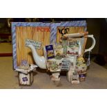 A BOXED CARDEW DESIGNS 'THE LILLIPUT LANE MARKET STALL' NOVELTY TEA POT, with matching sugar pot and