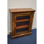 A VICTORIAN BURR WALNUT AND FLORALLY INLAID PIER CABINET, with brassed mounts, width 82cm x depth