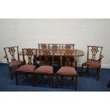 A HARLEQUIN SET OF EIGHT REPRODUCTION MAHOGANY HEPPLEWHITE STYLE DINING CHAIRS including two