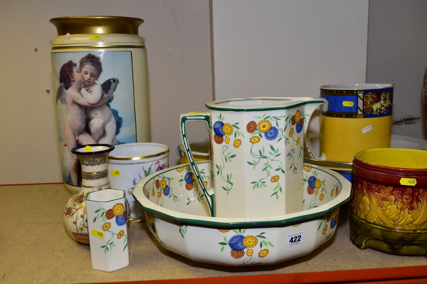 A ROYAL DOULTON D4738 THREE PIECE WASHING SET, Shelley Surrey Scenery jardiniere, two Bretby - Image 2 of 7
