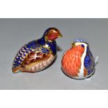 TWO ROYAL CROWN DERBY IMARI PAPERWEIGHTS, Robin and limited edition partridge No.463 of 4500, both