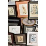 TWENTY FRAMED ILLUSTRATIONS OF LADIES FASHION, including wedding dresses from Victorian to 1920's,