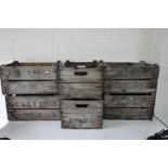 SIX VINTAGE WOODEN CRATES with five bearing the name A E & R G Morton, Upwell 1973, the final one is