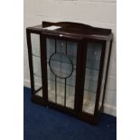 AN ART DECO SINGLE DOOR CHINA CABINET, width 107cm x depth 32cm x height 120cm (key)